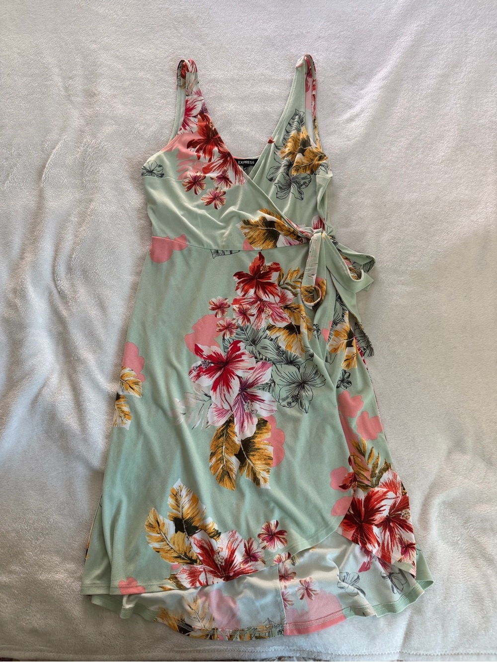 Express Mint Green Floral Wrap Dress